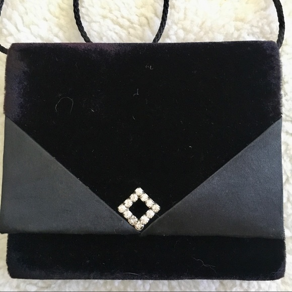 🆕 Black Satin & Velvet Evening Bag - Picture 2 of 5